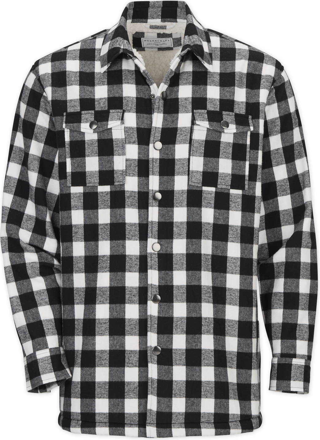 BLACK WHITE BUFFALO PLAID BOXERCRAFT FLANNEL SHERPA WORKSHIRT  grouped