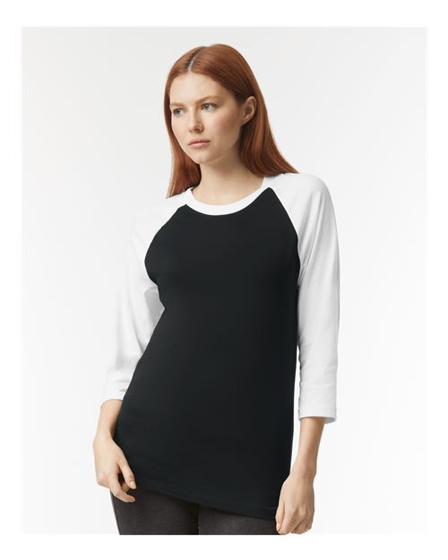 Black/ White CVC Three-Quarter Sleeve Tee - 2003CVC
