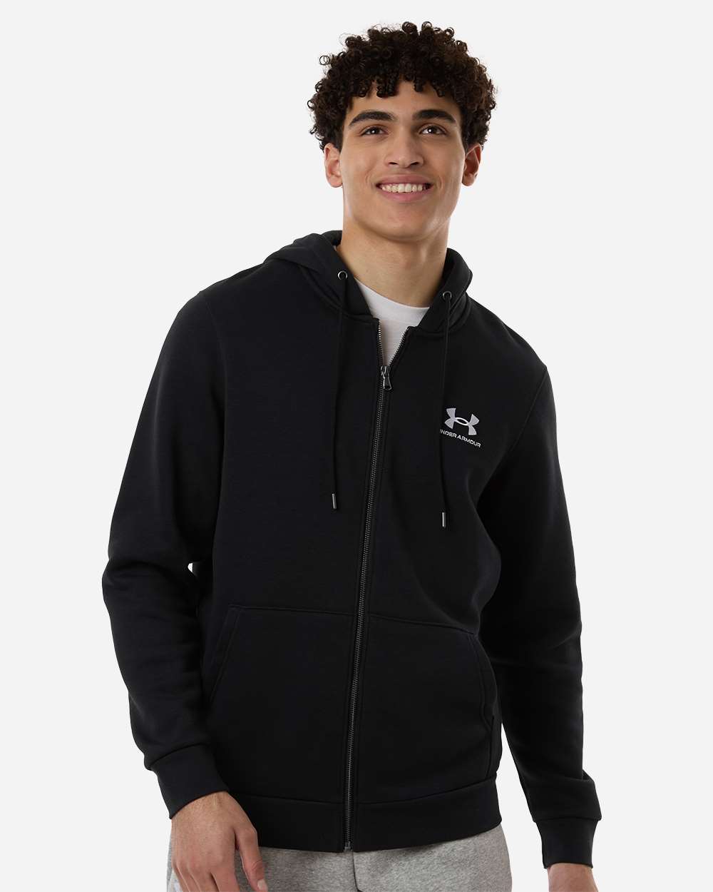 Black/ White Men's Icon Fleece Hooded Full-Zip - 1373881 plain