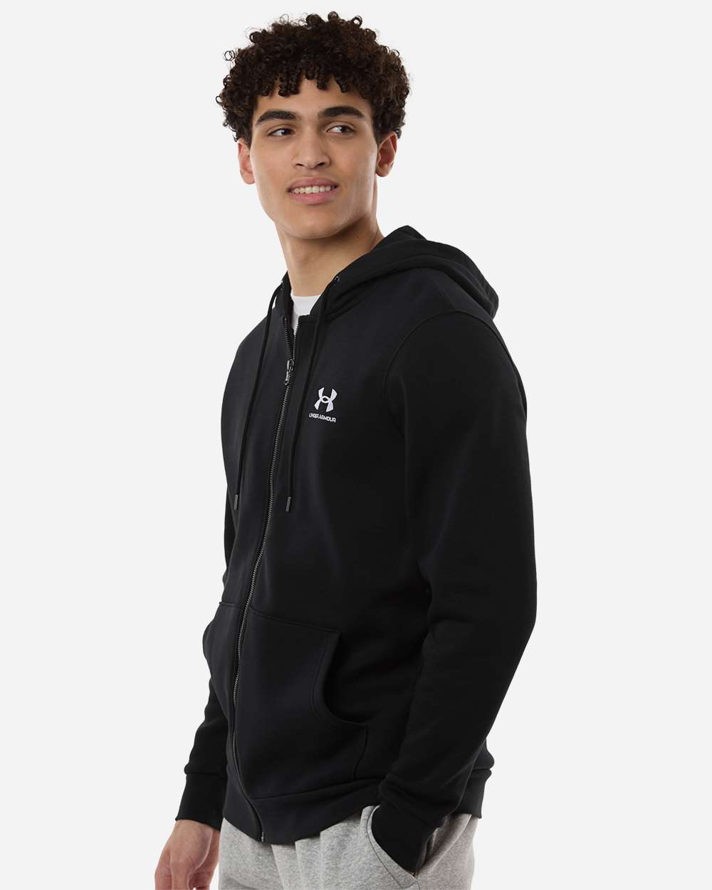Black/ White Men's Icon Fleece Hooded Full-Zip - 1373881 plain