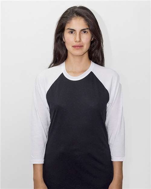 Black/ White USA-Made Three Quarter Sleeve Raglan Baseball T-Shirt - FF53
