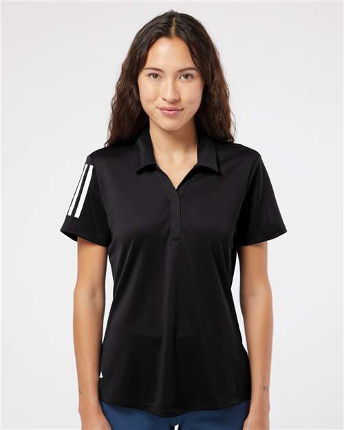 Black/ White Women&#39;s Floating 3-Stripes Polo - A481