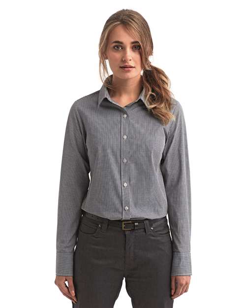 Black/ White Women&#39;s Microcheck Gingham Cotton Shirt - RP320