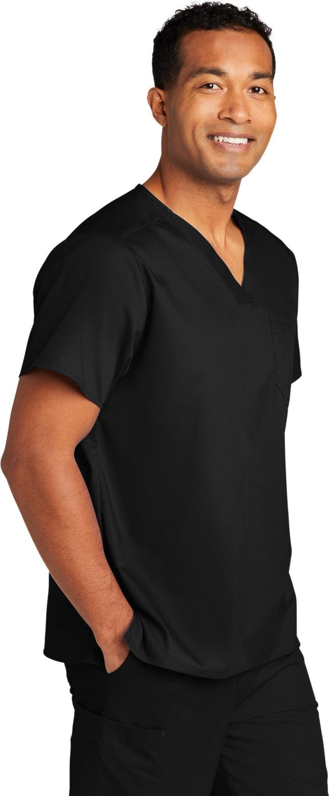 Black Wink Unisex WorkFlex Chest Pocket V-Neck Top WW3160