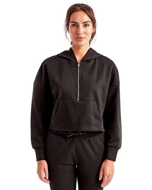 Black Women&#39;s Alice Half-Zip Hooded Sweatshirt - TD077