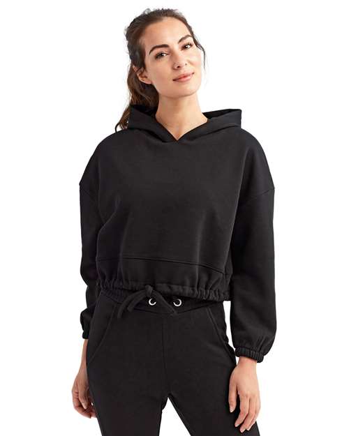 Front View of Black Women's Cropped Maria Hoodie - TD085
