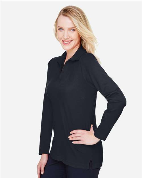 Black Women&#39;s CrownLux Performance® Plaited Long Sleeve Polo - DG20LW