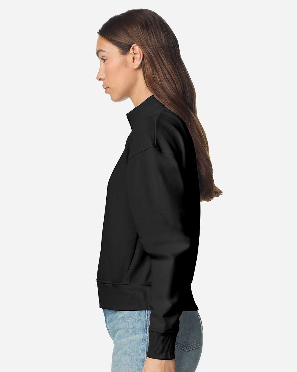 Black Women's French Terry Full-Zip Jacket - FTJ00 plain