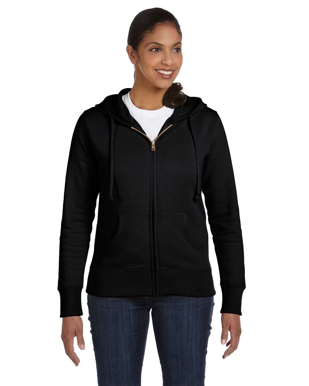 Black Women's Full-Zip Hooded Sweatshirt - EC4501 plain