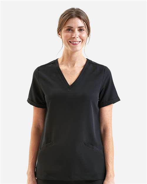 Black Women's Invincible V-Neck Stretch Scrub Top - NN310