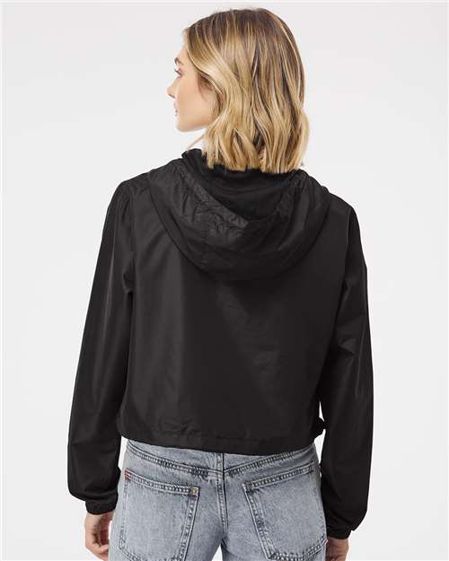 Black Women&#39;s Lightweight Quarter-Zip Pullover Crop Windbreaker - EXP64CRP