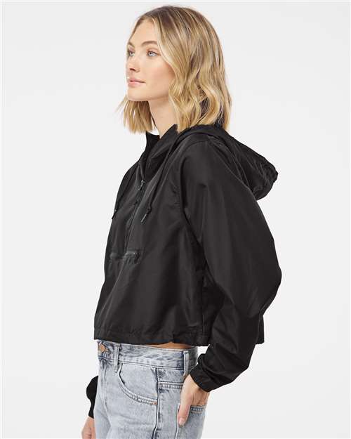 Black Women&#39;s Lightweight Quarter-Zip Pullover Crop Windbreaker - EXP64CRP