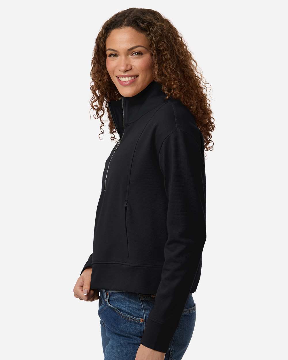 Black Women's Mantra Half-Zip Ottoman Pullover - NE220W plain