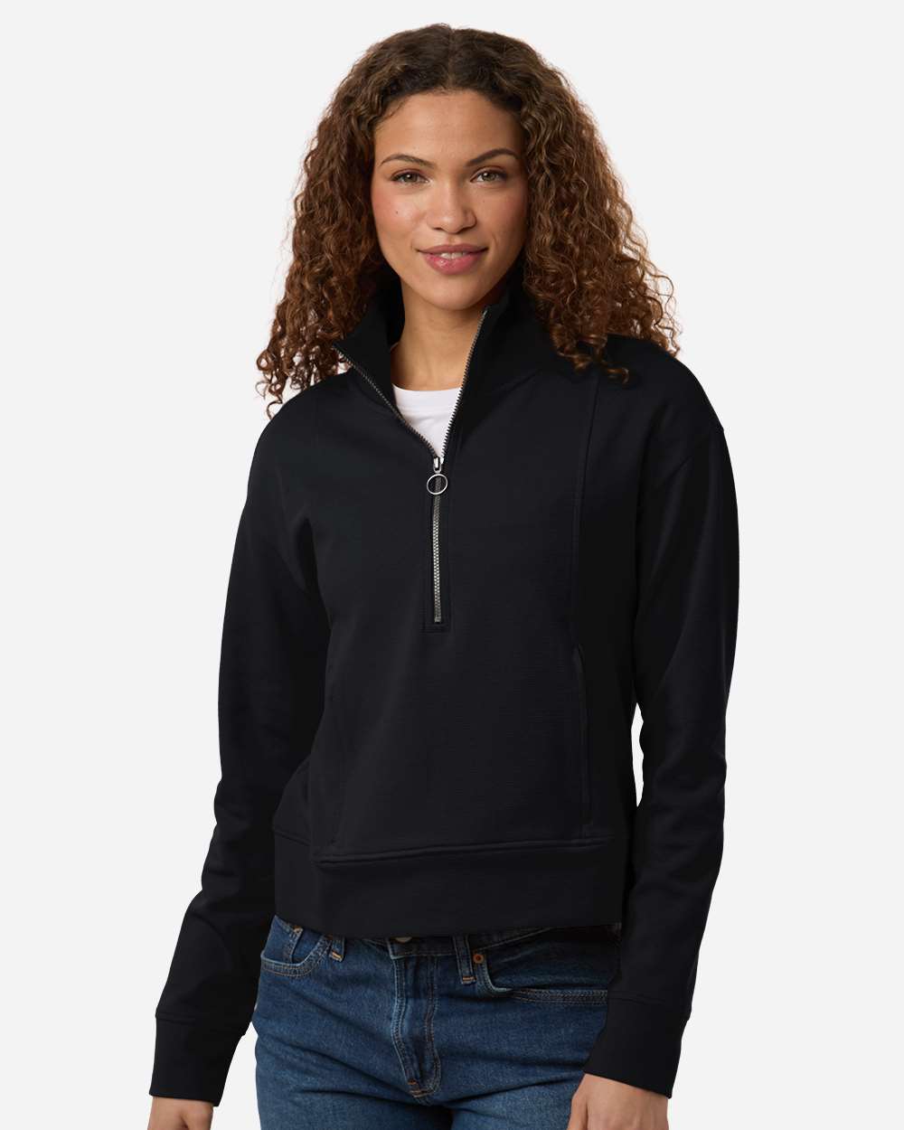 Black Women's Mantra Half-Zip Ottoman Pullover - NE220W
