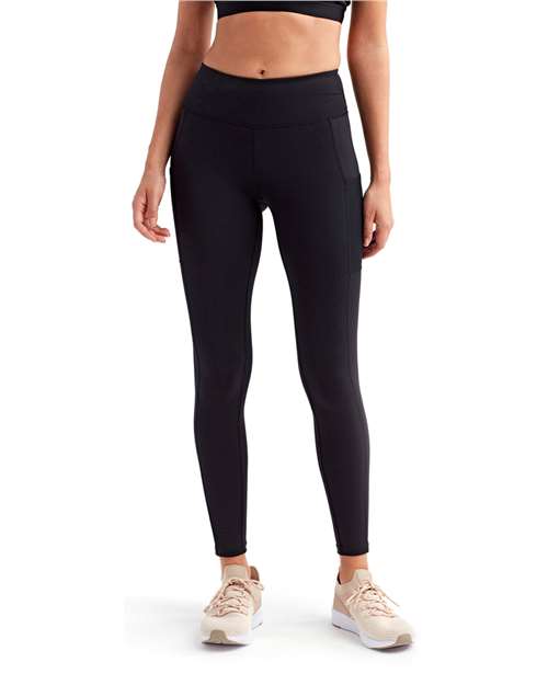 Front View of Black Women's Mesh Pocket Danica Leggings - TD304