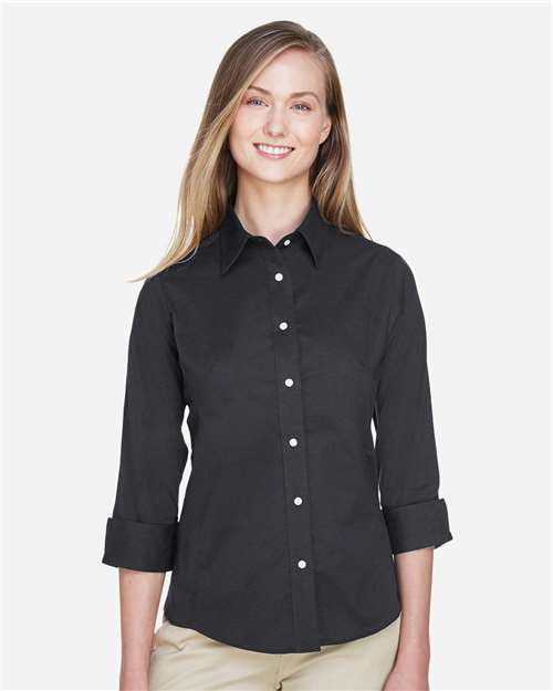 Black Women&#39;s Perfect Fit™ Three-Quarter Sleeve Stretch Poplin Dress Shirt - DP625W
