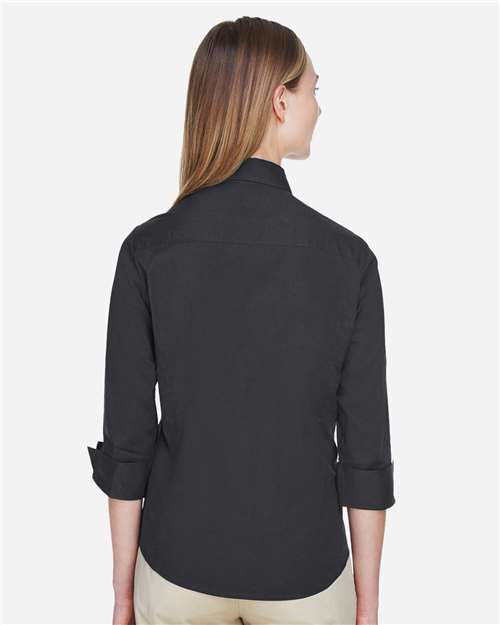 Black Women&#39;s Perfect Fit™ Three-Quarter Sleeve Stretch Poplin Dress Shirt - DP625W