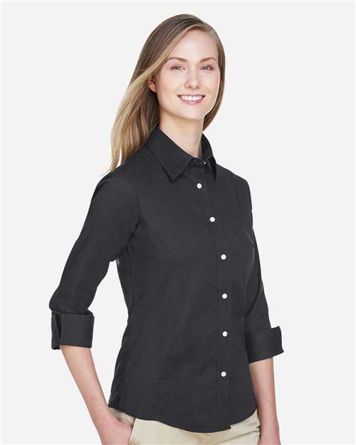 Black Women&#39;s Perfect Fit™ Three-Quarter Sleeve Stretch Poplin Dress Shirt - DP625W