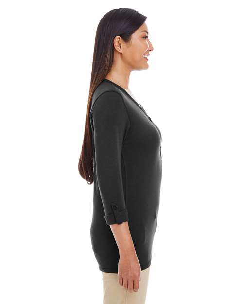 Black Women&#39;s Perfect Fit™ Y-Placket Convertible Sleeve Knit Top - DP186W