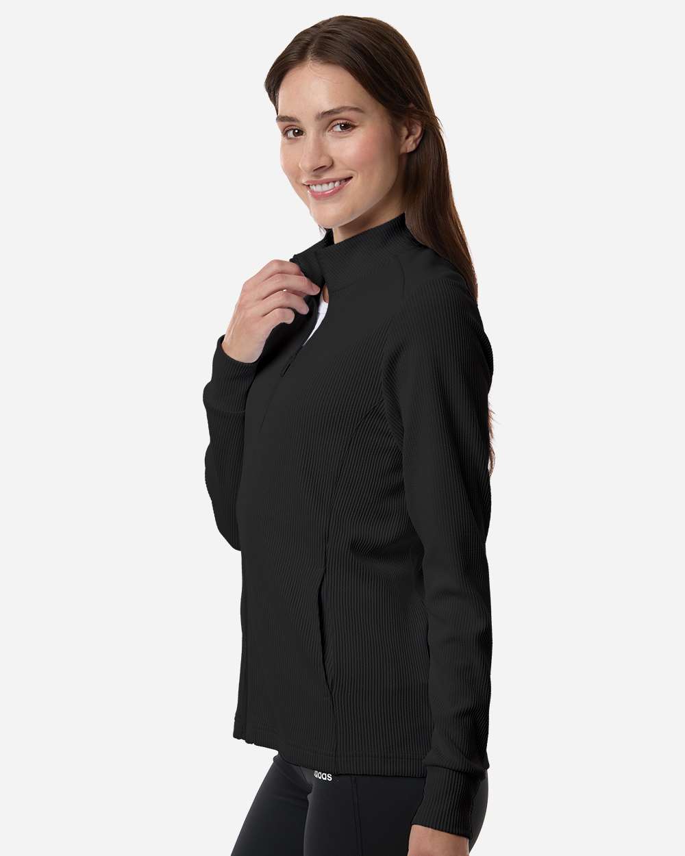 Black Women's Performance Textured Full-Zip Jacket - A1015 plain