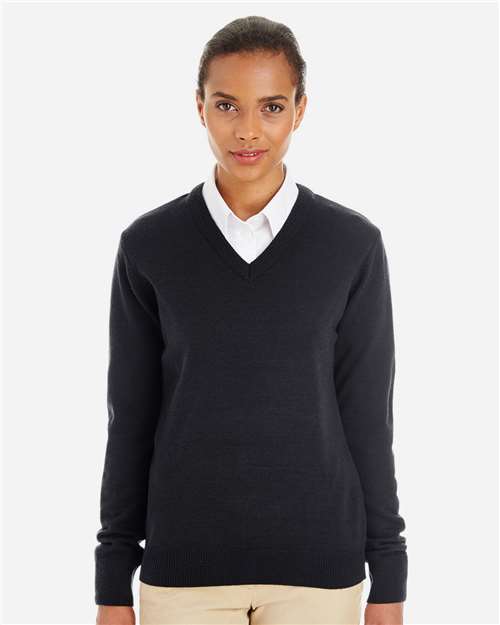 Front View of Black Womens Pilbloc V-Neck Sweater - M420W