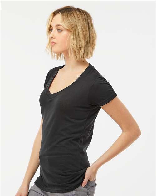 Black Women&#39;s Poly-Rich V-Neck T-Shirt - 244
