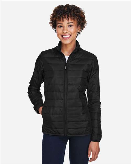 Rear View of Black Women's Prevail Packable Puffer Jacket - CE700W