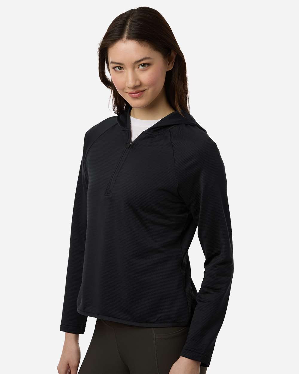 Black Women's Qualify Quarter-Zip Hooded Pullover - TT200W plain
