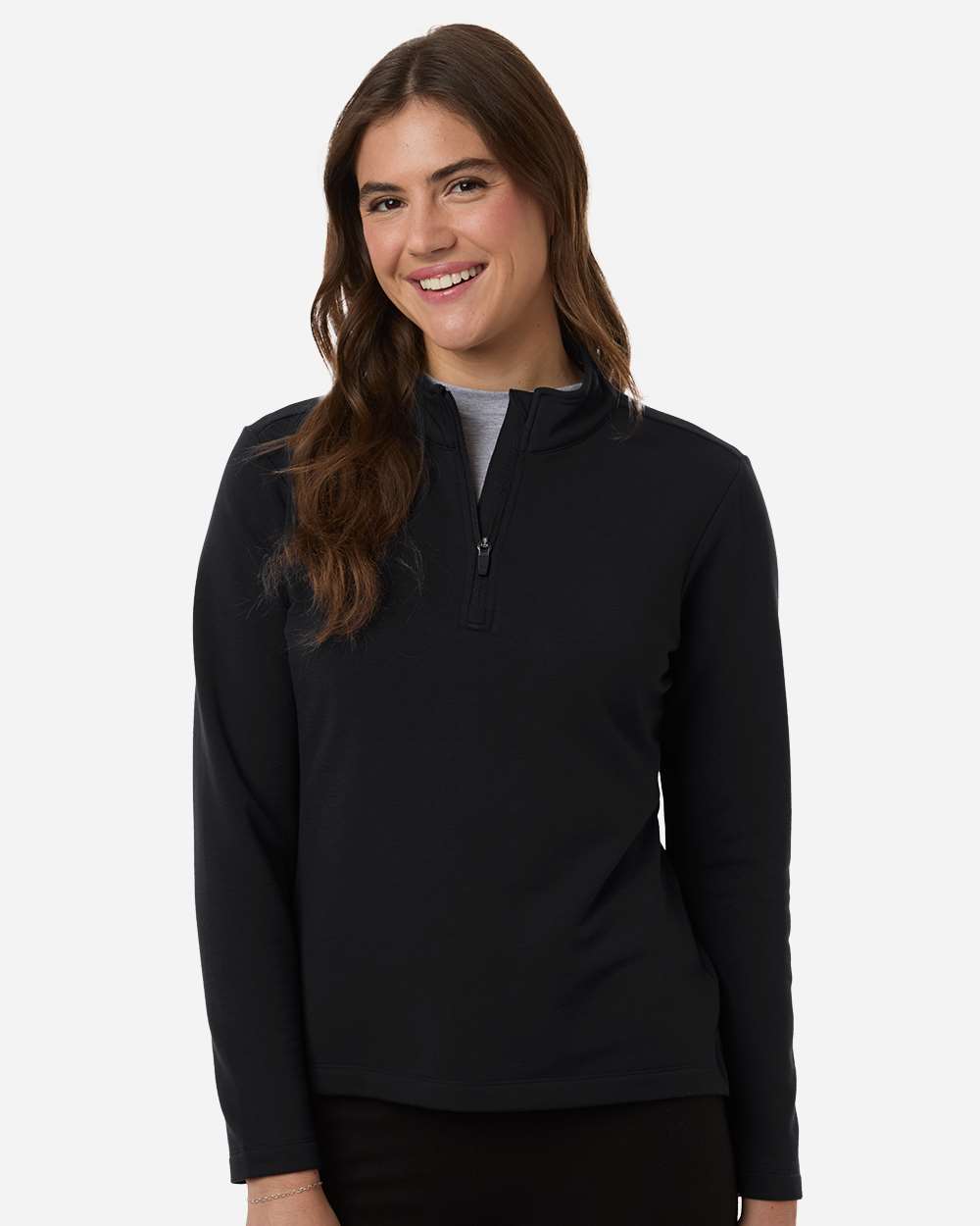 Black Women's Stretch Quarter-Zip Fleece Pullover - STF870L plain