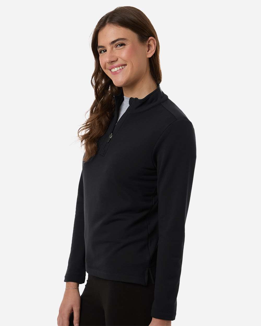 Black Women's Stretch Quarter-Zip Fleece Pullover - STF870L plain