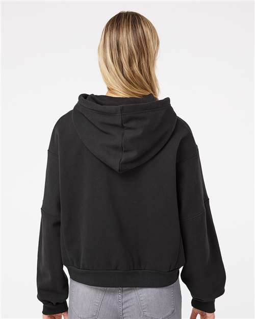 Black Women&#39;s Sueded Fleece Crop Hooded Sweatshirt - W21751