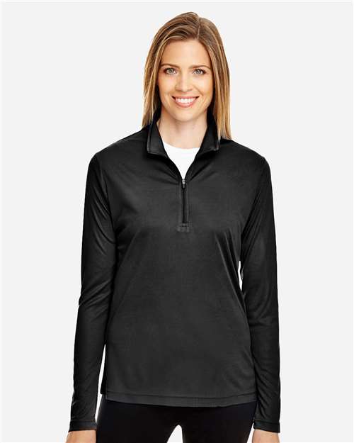 Front View of Black Women's Zone Performance Quarter-Zip Pullover - TT31W