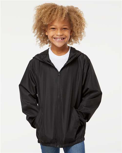 Black Youth Lightweight Windbreaker Full-Zip Jacket - EXP24YWZ