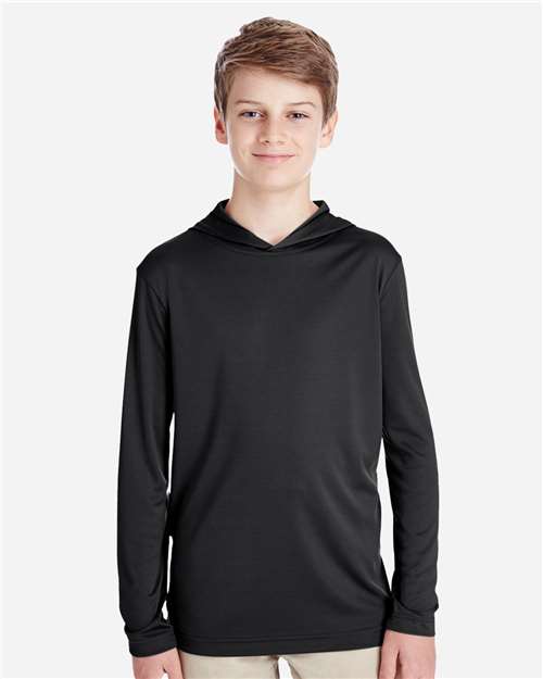 Front View of Black Youth Zone Performance Hooded T-Shirt - TT41Y