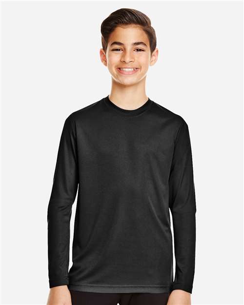 Front View of Black Youth Zone Performance Long Sleeve T-Shirt - TT11YL