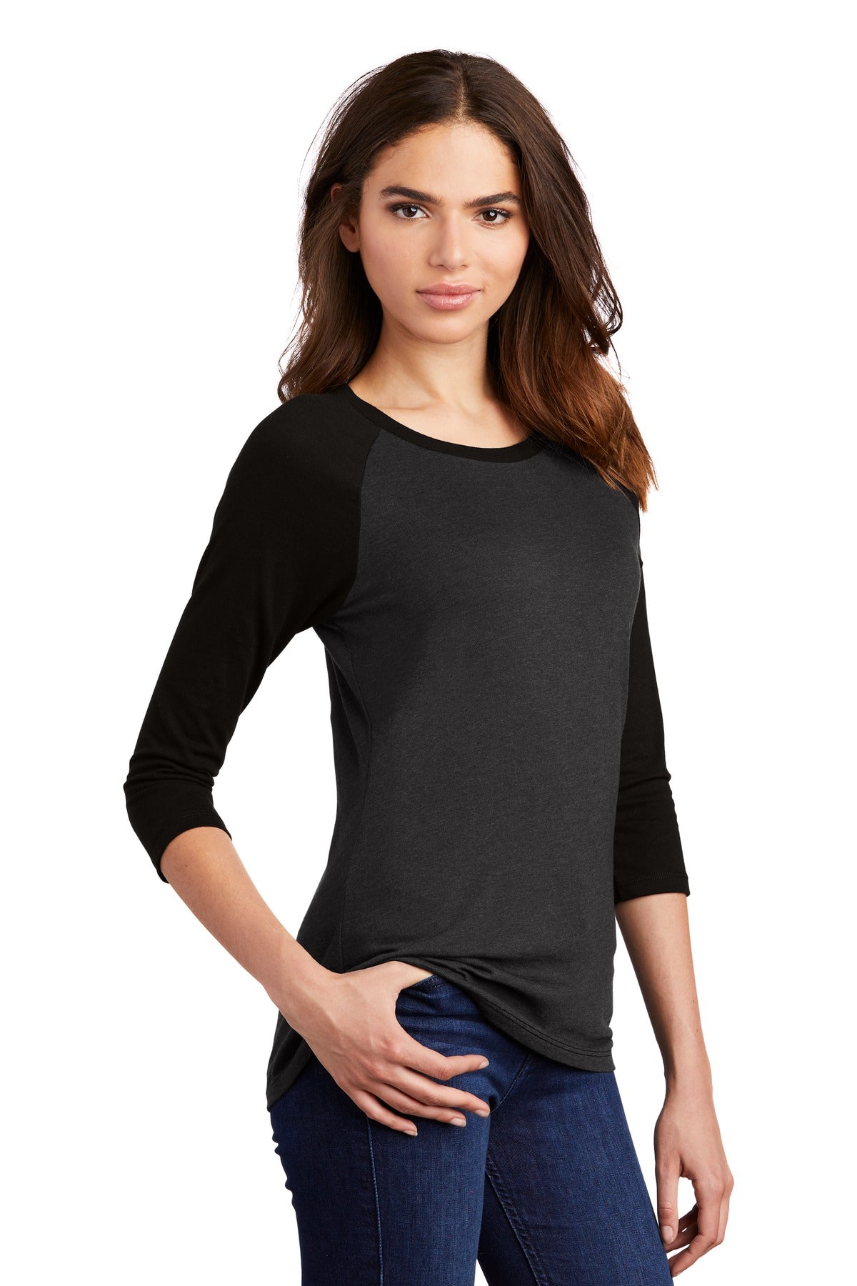 Black/Black Fr District Women's Perfect Tri 3/4-Sleeve Raglan. DM136L