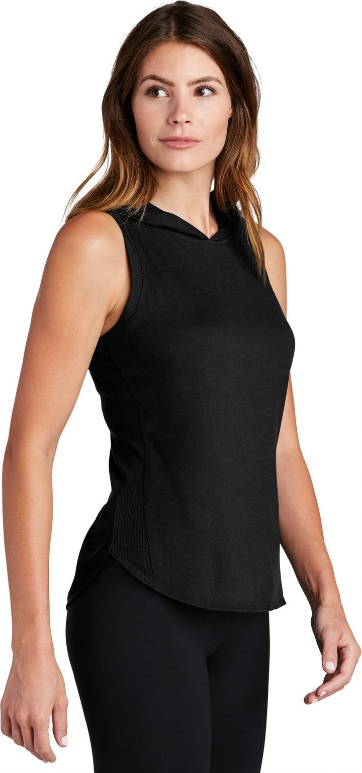 Black/Black TS Sport-Tek Women's PosiCharge Tri-Blend Wicking Draft Hoodie Tank. LST410