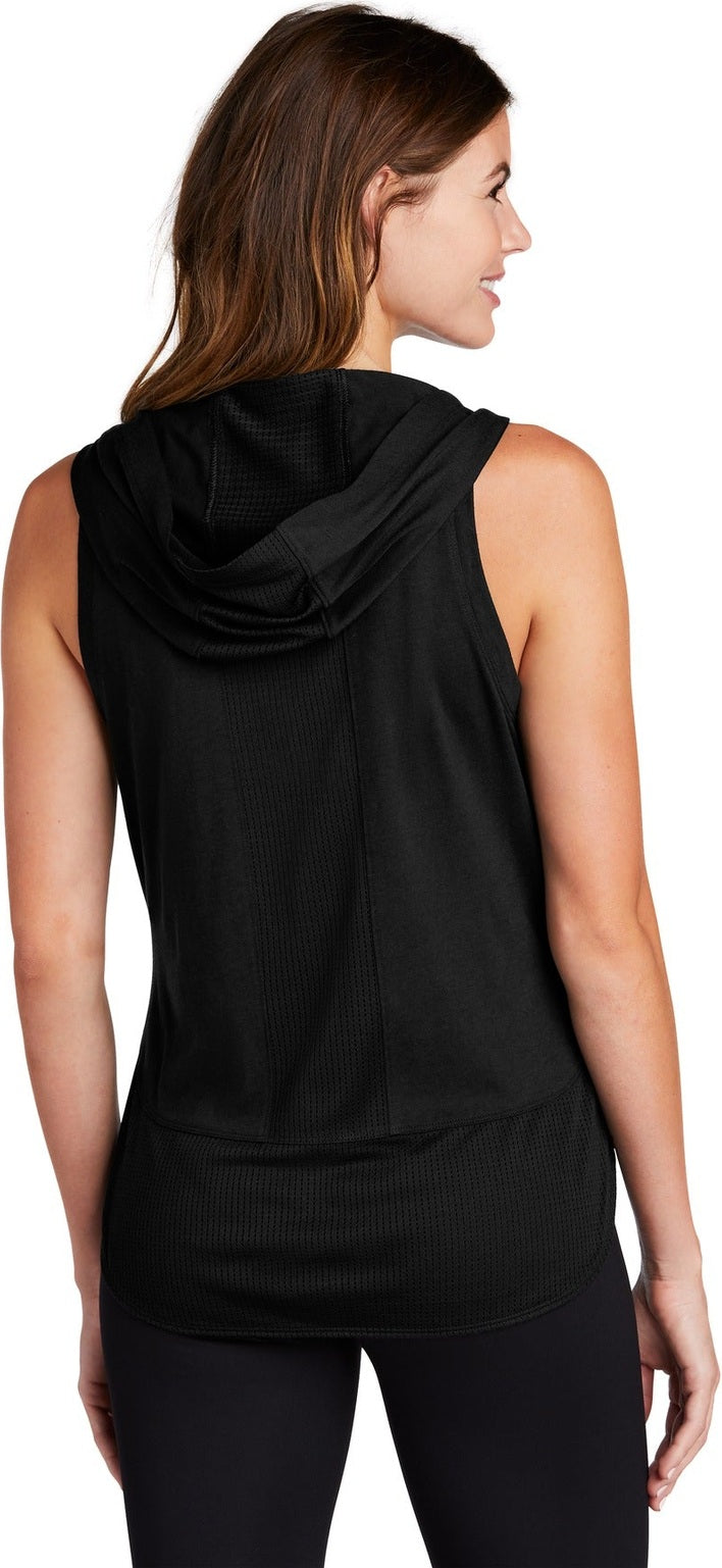Black/Black TS Sport-Tek Women's PosiCharge Tri-Blend Wicking Draft Hoodie Tank. LST410