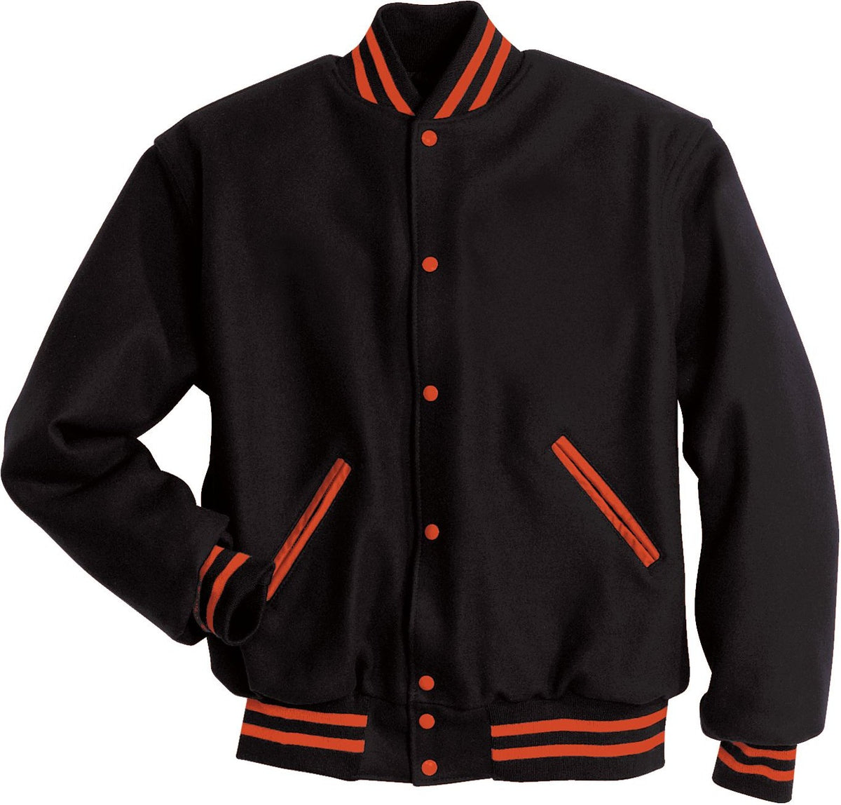 BLACK/BURNT ORANGE LETTERMAN WOOL JACKET