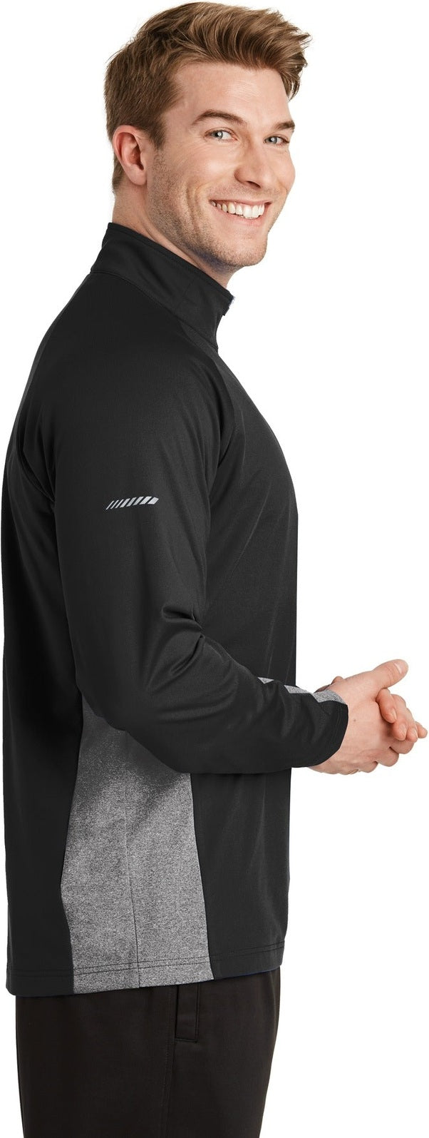 Black/Ch Gy He Sport-Tek Sport-Wick Stretch Contrast 1/4-Zip Pullover. ST854