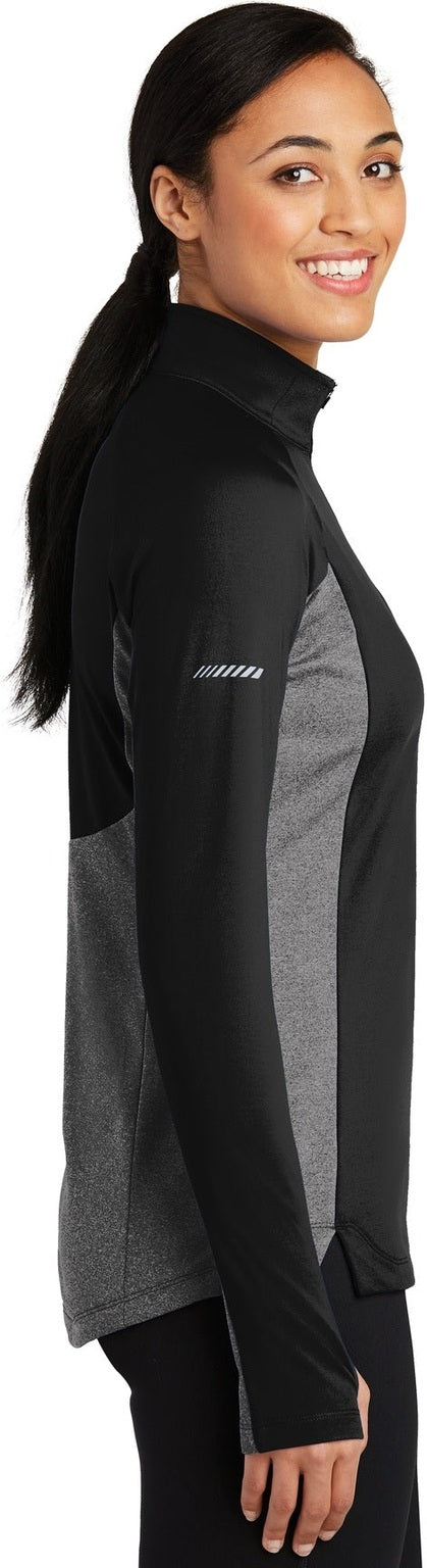 Black/Ch Gy He Sport-Tek Women's Sport-Wick Stretch Contrast 1/4-Zip Pullover. LST854