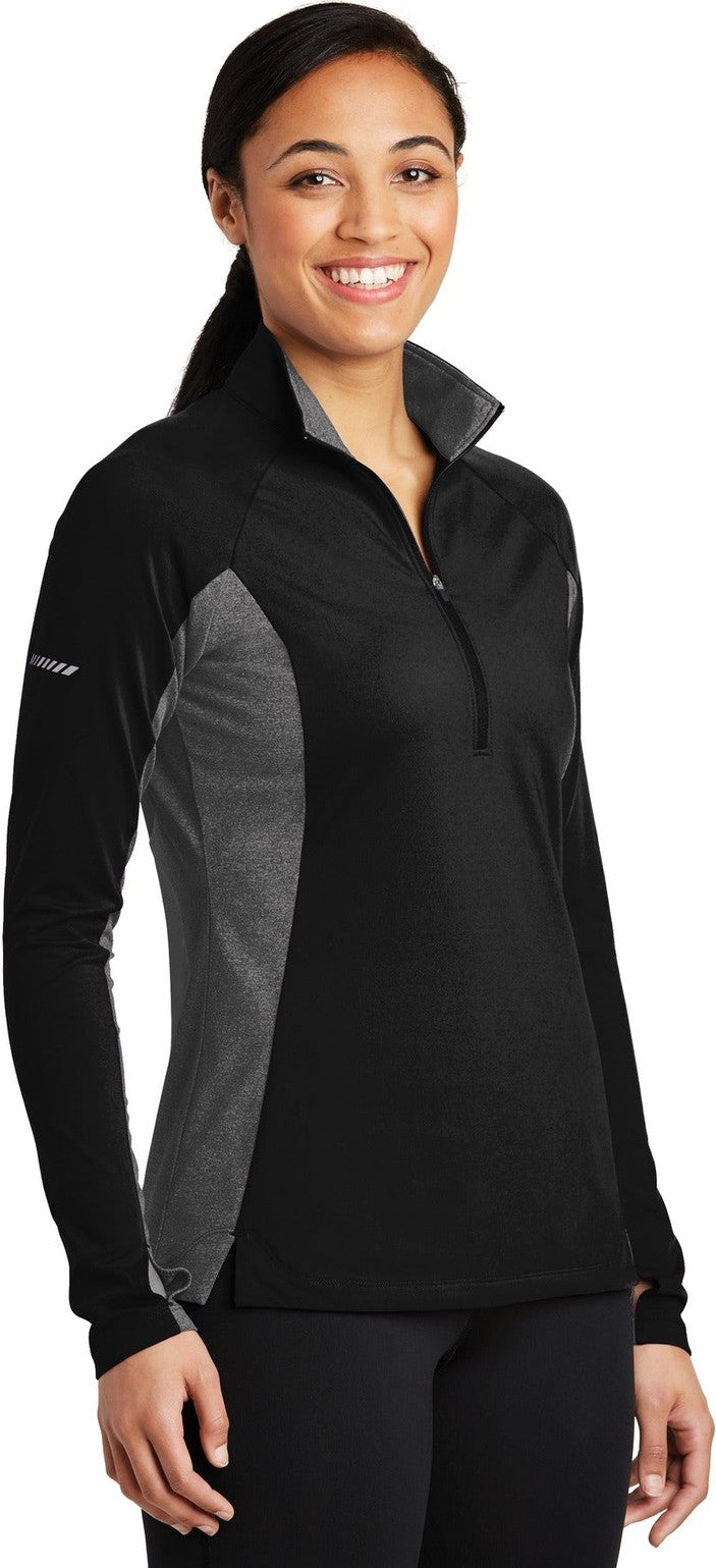 Black/Ch Gy He Sport-Tek Women's Sport-Wick Stretch Contrast 1/4-Zip Pullover. LST854