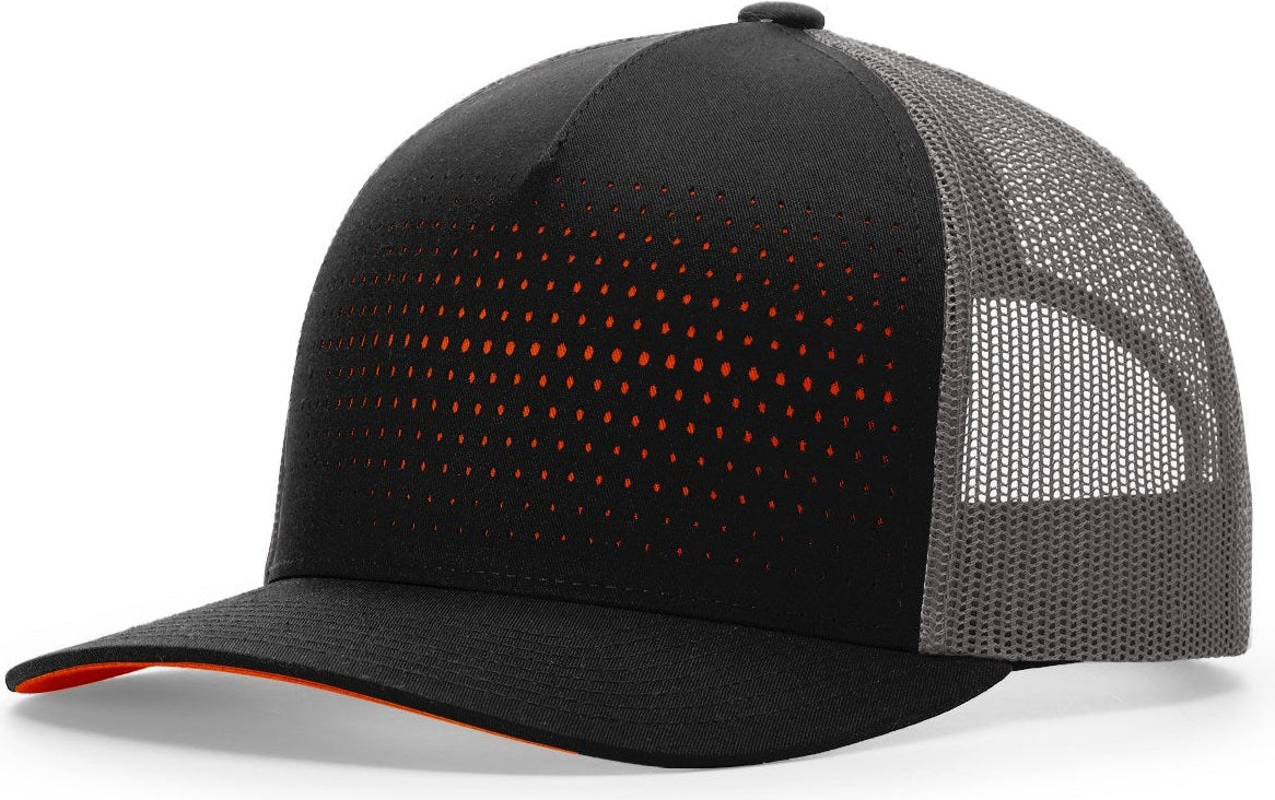 Black/Charcoal/Orange Laser Cut Five Panel Trucker