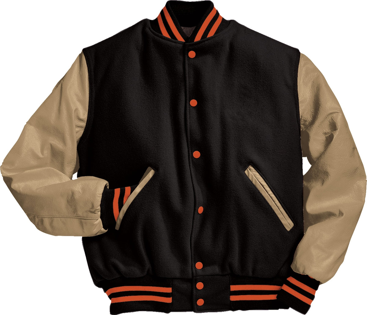 BLACK/CREAM/BURNT ORANGE VARSITY WOOL JACKET