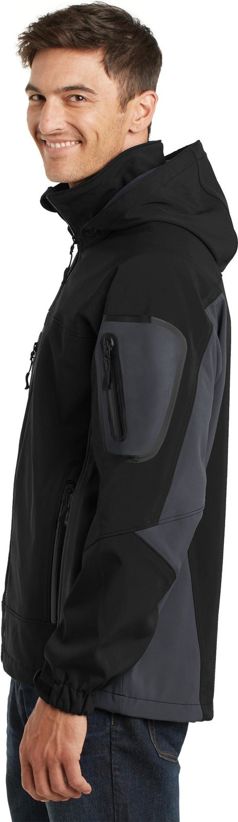 Black/Graphite Port Authority Tall Waterproof Soft Shell Jacket. TLJ798