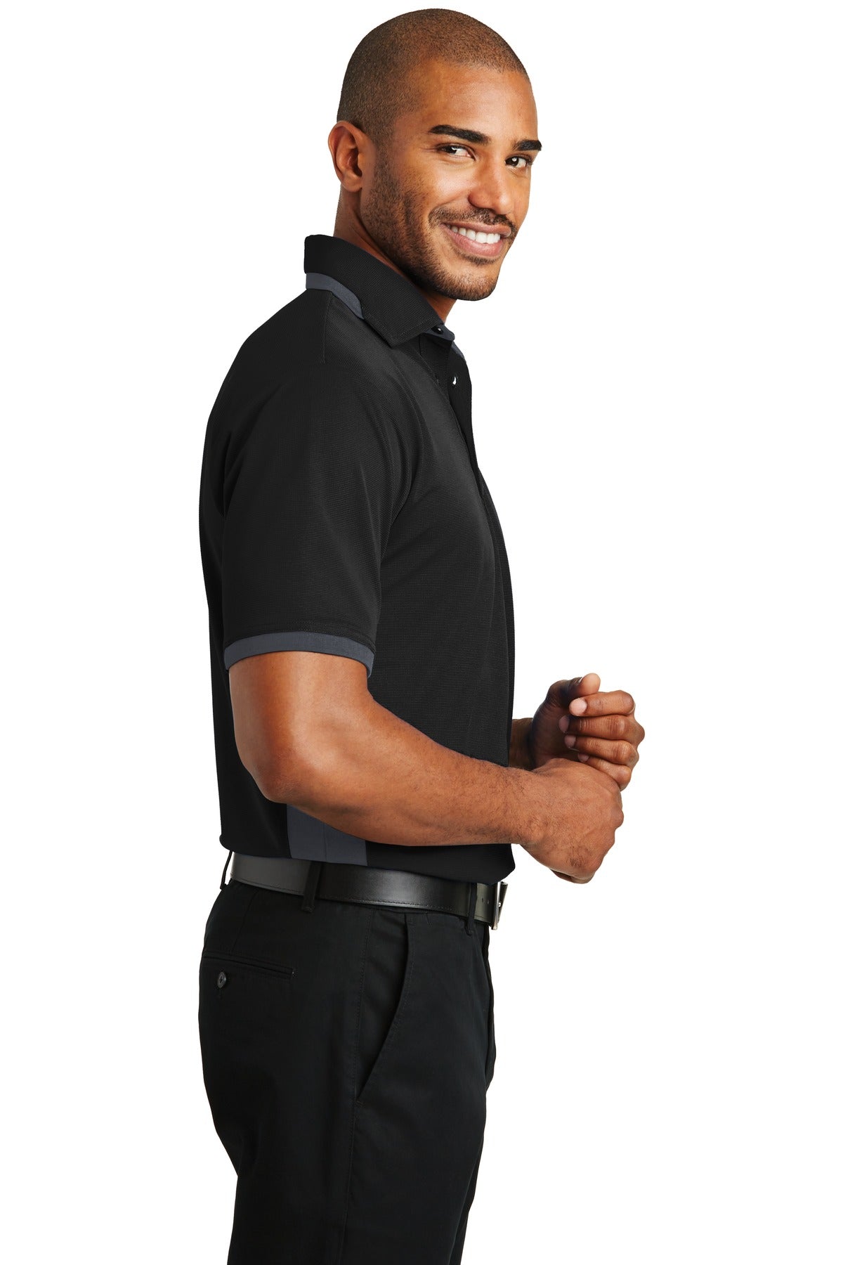 Black/Iron Gry Port Authority Dry Zone Colorblock Ottoman Polo. K524