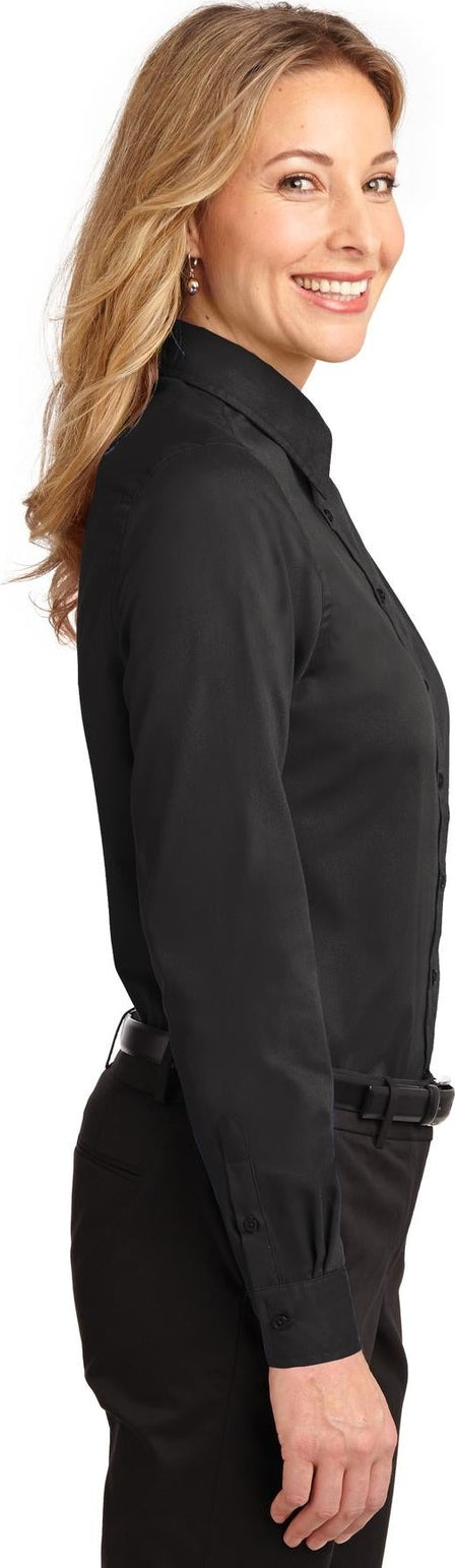 Black/Lt Stone Port Authority Women's Long Sleeve Easy Care Shirt. L608