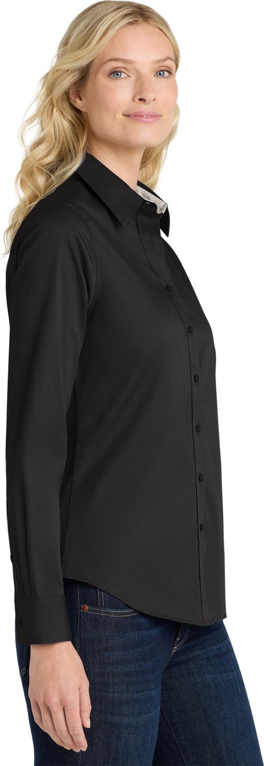 Black/Lt Stone Port Authority Women's Long Sleeve Easy Care Shirt. L608