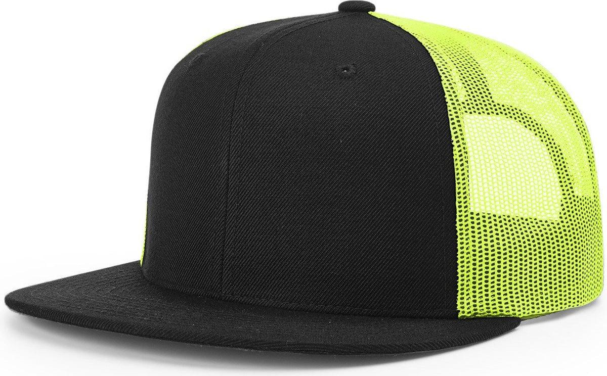 Black/Neon Yellow Acrylic-Wool Blend Flatbill Trucker