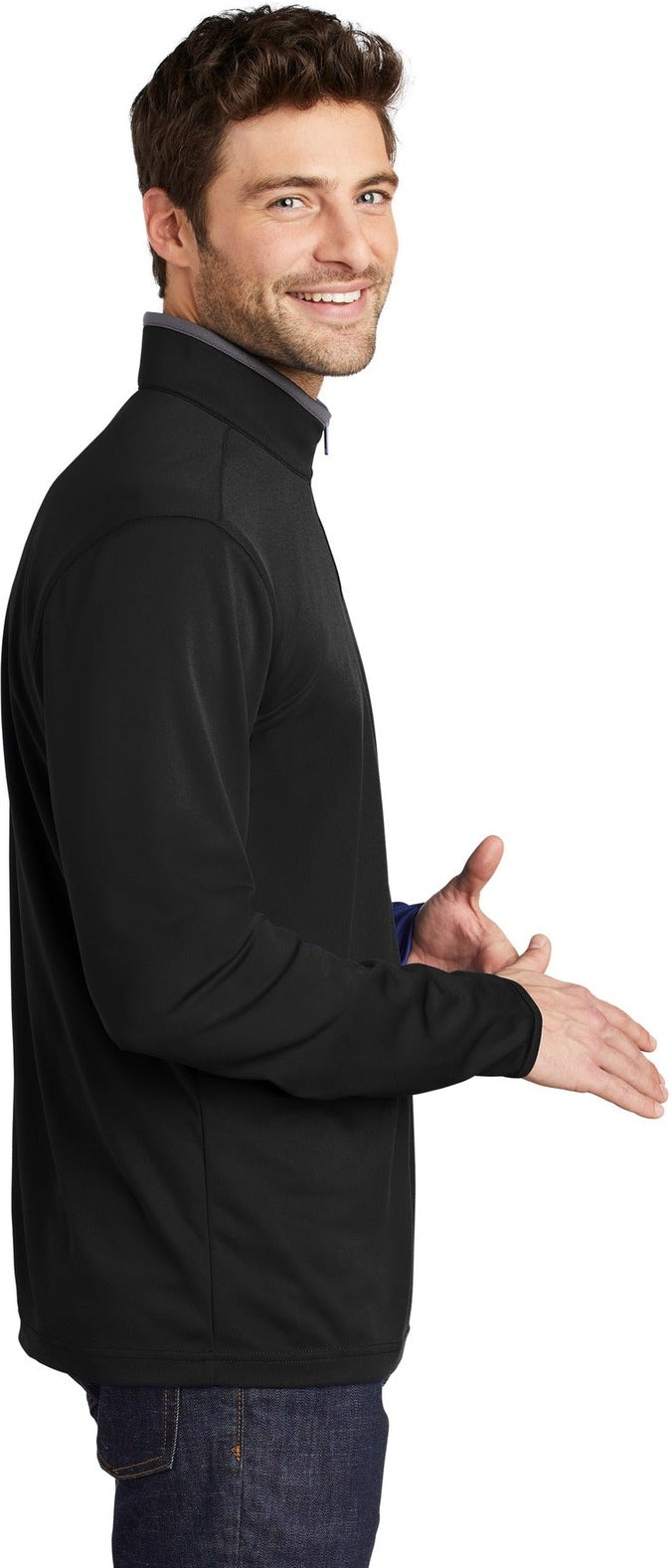 Black/Steel Gy Port Authority Silk Touch Performance 1/4-Zip K584